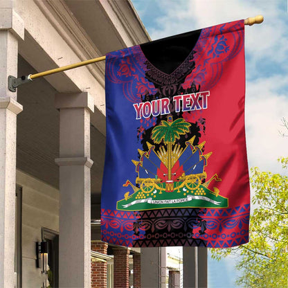 Personalised Haitian Heritage Month Garden Flag Coat Of Arms With Dashiki Pattern