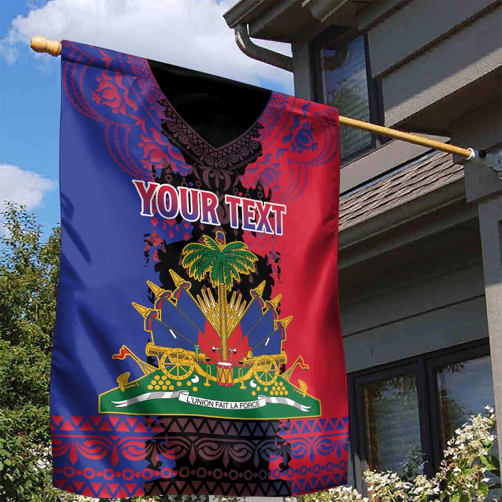 Personalised Haitian Heritage Month Garden Flag Coat Of Arms With Dashiki Pattern