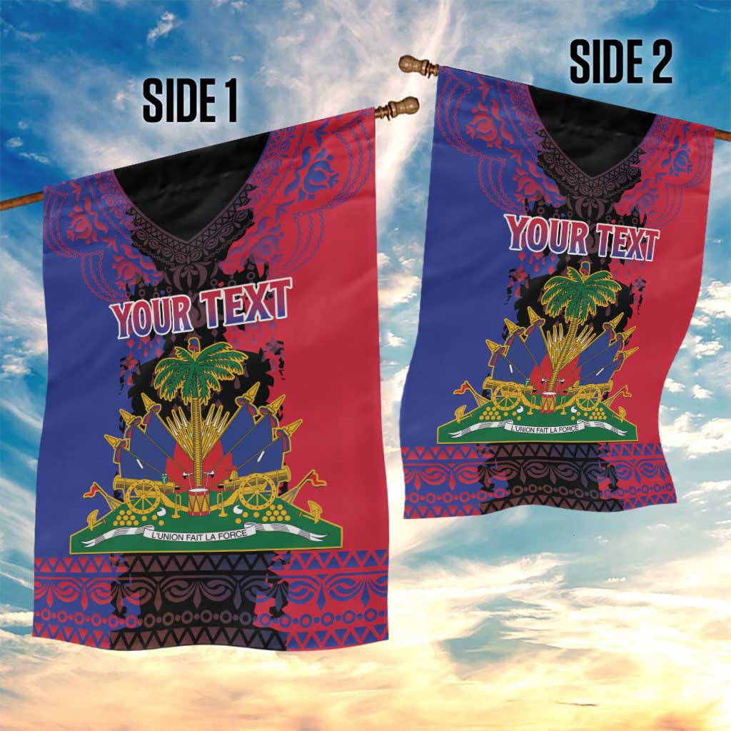 Personalised Haitian Heritage Month Garden Flag Coat Of Arms With Dashiki Pattern
