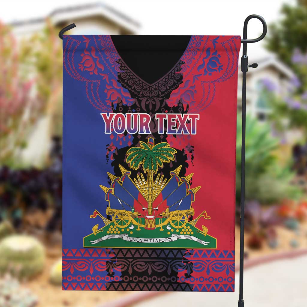 Personalised Haitian Heritage Month Garden Flag Coat Of Arms With Dashiki Pattern