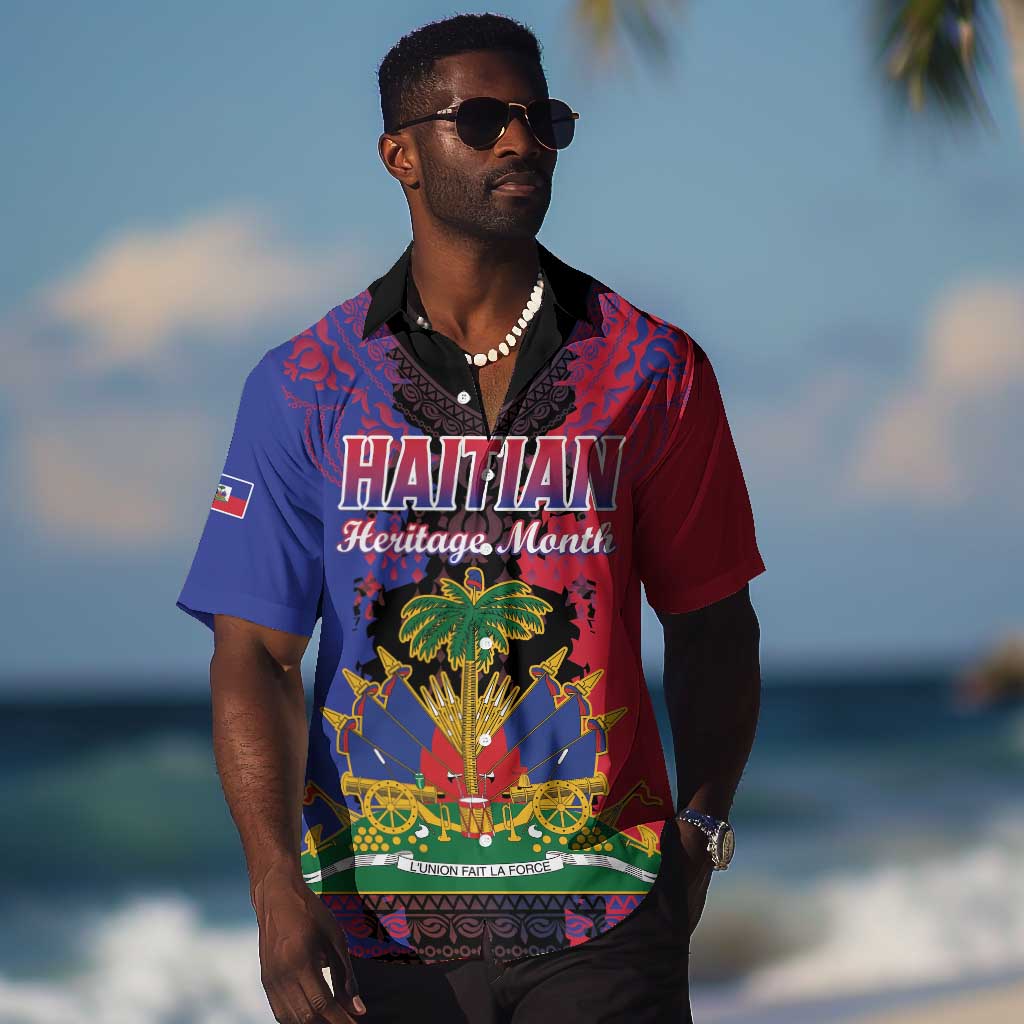 Personalised Haitian Heritage Month Hawaiian Shirt Coat Of Arms With Dashiki Pattern