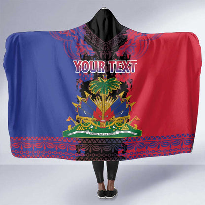 Personalised Haitian Heritage Month Hooded Blanket Coat Of Arms With Dashiki Pattern