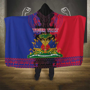 Personalised Haitian Heritage Month Hooded Blanket Coat Of Arms With Dashiki Pattern