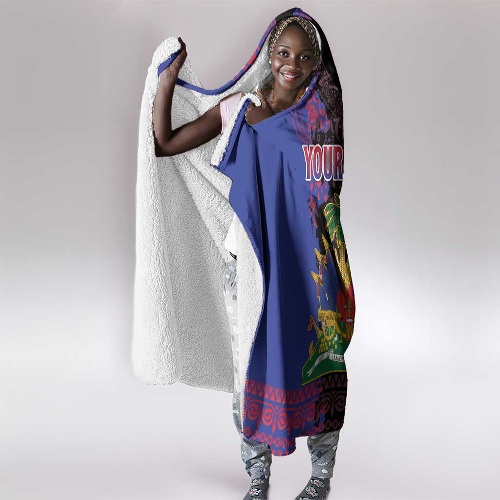 Personalised Haitian Heritage Month Hooded Blanket Coat Of Arms With Dashiki Pattern