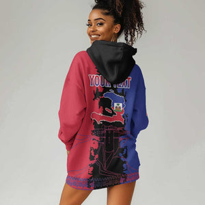 Personalised Haitian Heritage Month Hoodie Dress Coat Of Arms With Dashiki Pattern
