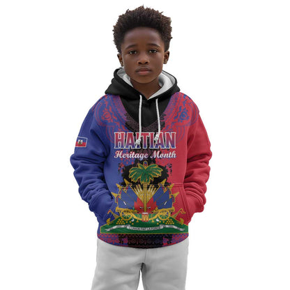 Personalised Haitian Heritage Month Kid Hoodie Coat Of Arms With Dashiki Pattern
