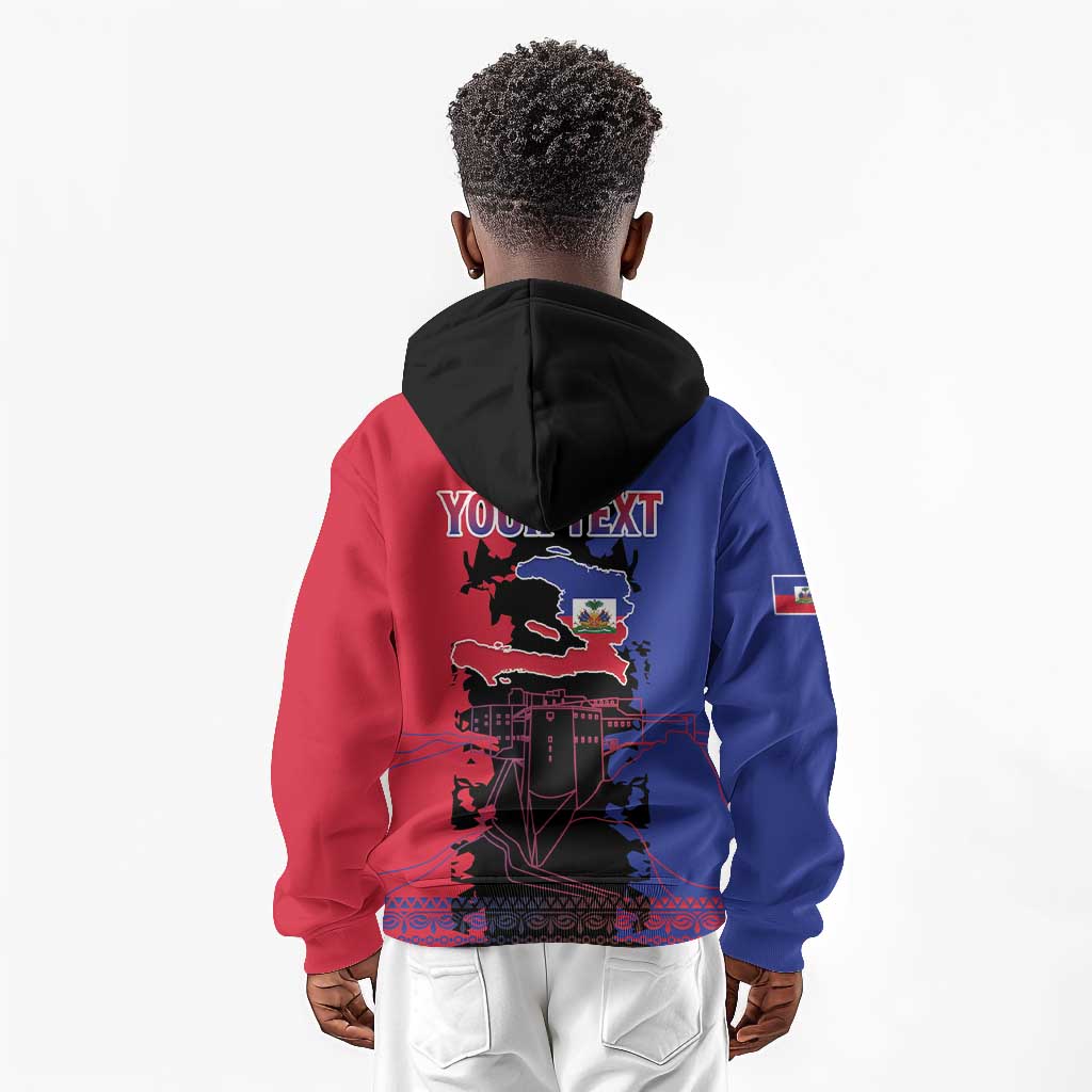 Personalised Haitian Heritage Month Kid Hoodie Coat Of Arms With Dashiki Pattern