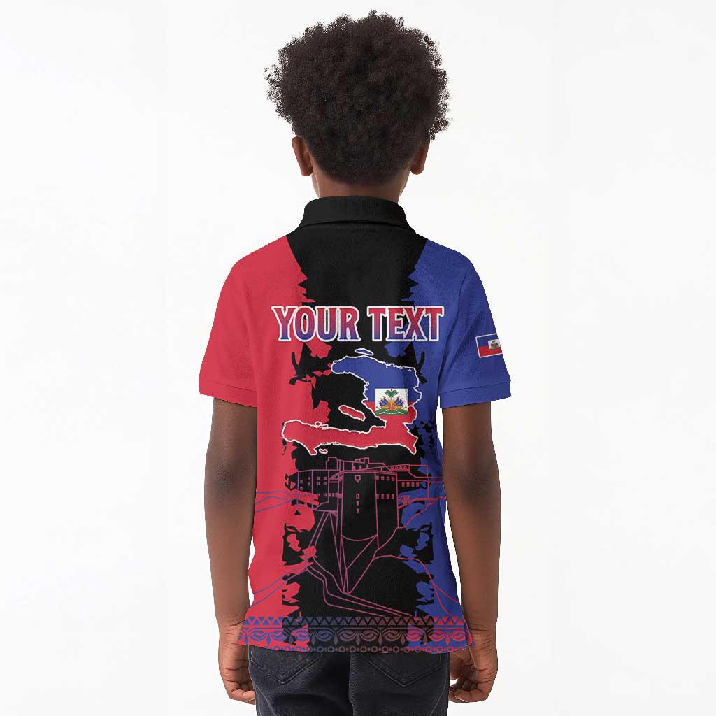 Personalised Haitian Heritage Month Kid Polo Shirt Coat Of Arms With Dashiki Pattern