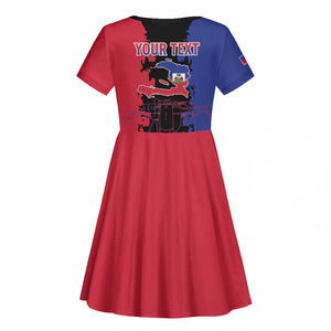 Personalised Haitian Heritage Month Kid Short Sleeve Dress Coat Of Arms With Dashiki Pattern