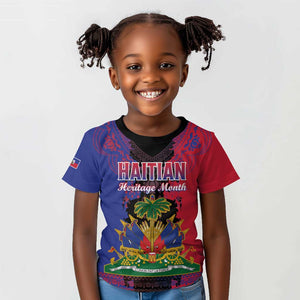 Personalised Haitian Heritage Month Kid T shirt Coat Of Arms With Dashiki Pattern