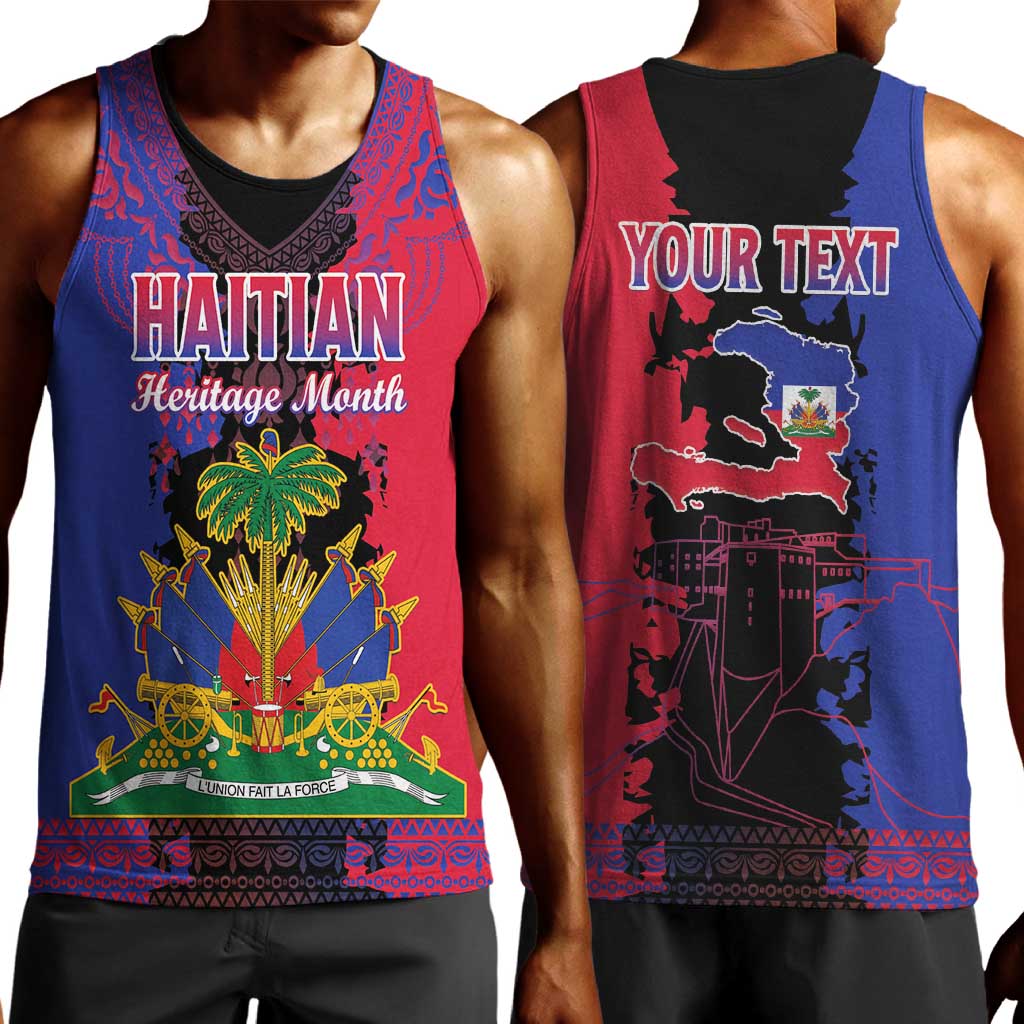Personalised Haitian Heritage Month Men Tank Top Coat Of Arms With Dashiki Pattern
