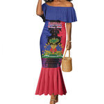 Personalised Haitian Heritage Month Mermaid Dress Coat Of Arms With Dashiki Pattern
