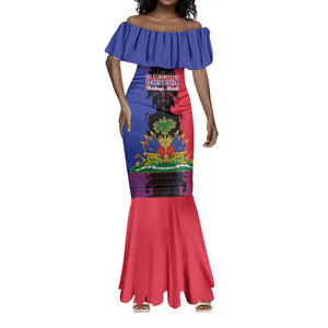 Personalised Haitian Heritage Month Mermaid Dress Coat Of Arms With Dashiki Pattern