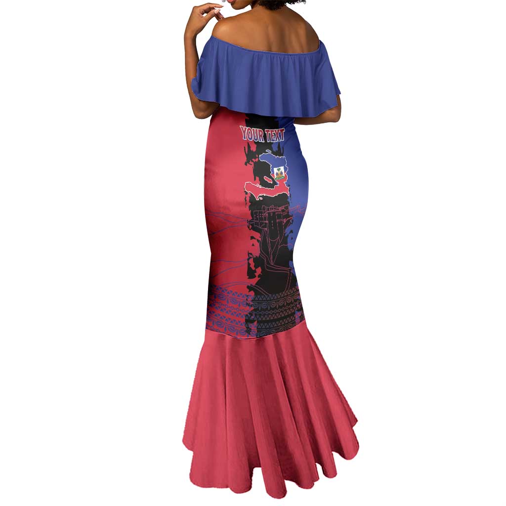 Personalised Haitian Heritage Month Mermaid Dress Coat Of Arms With Dashiki Pattern