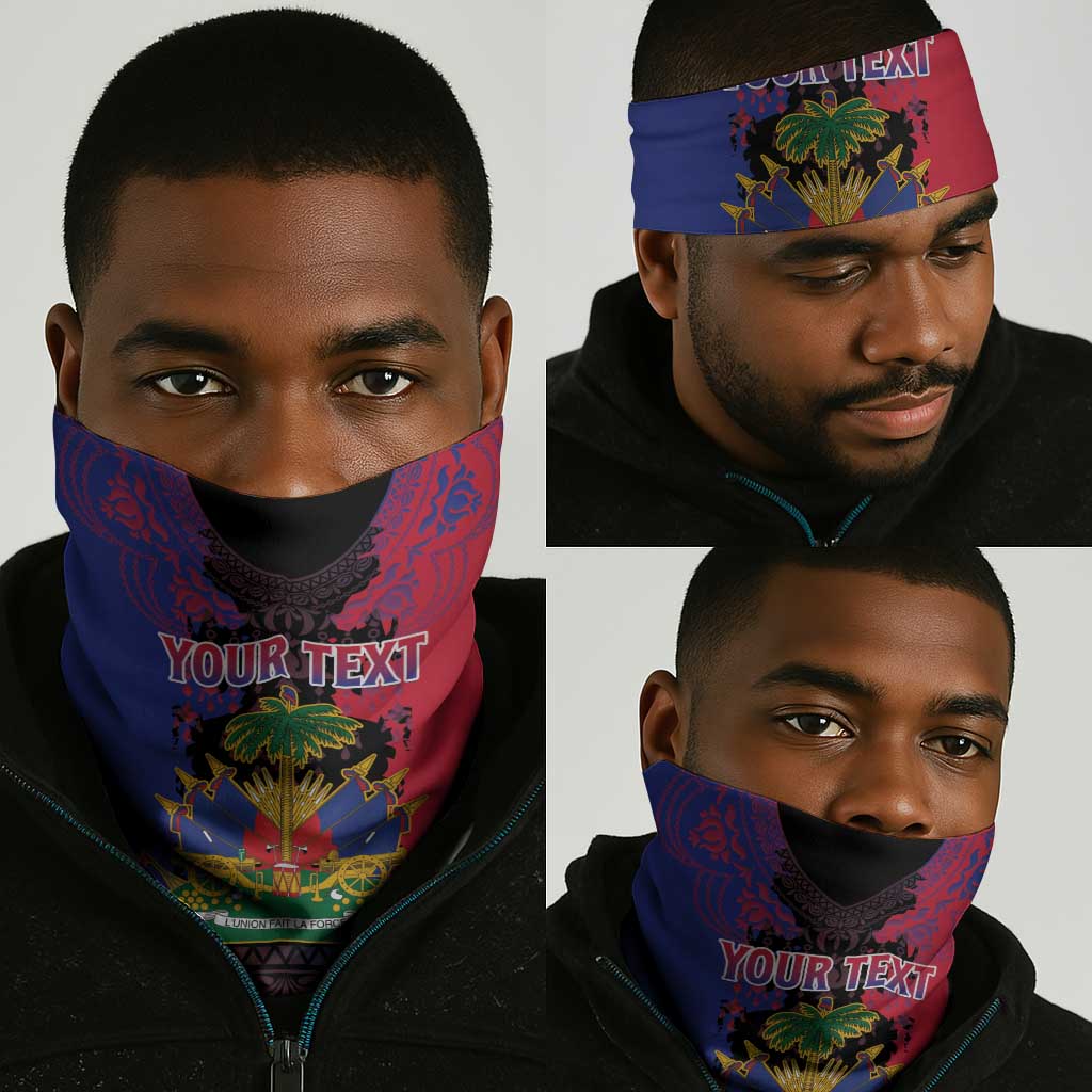 Personalised Haitian Heritage Month Neck Gaiter Coat Of Arms Dashiki Pattern LT15