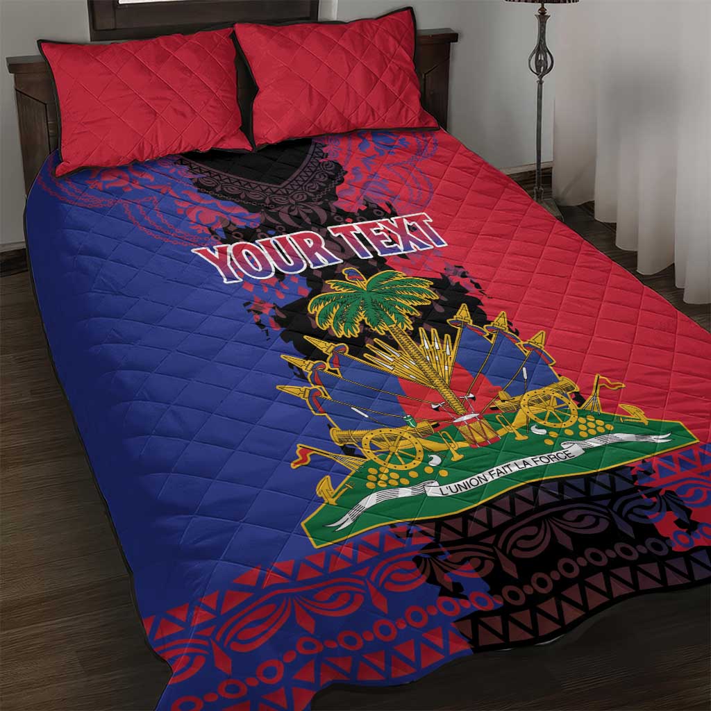 Personalised Haitian Heritage Month Quilt Bed Set Coat Of Arms With Dashiki Pattern