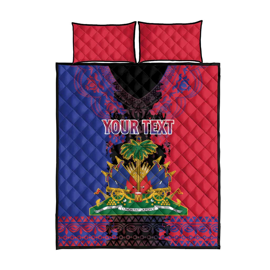 Personalised Haitian Heritage Month Quilt Bed Set Coat Of Arms With Dashiki Pattern