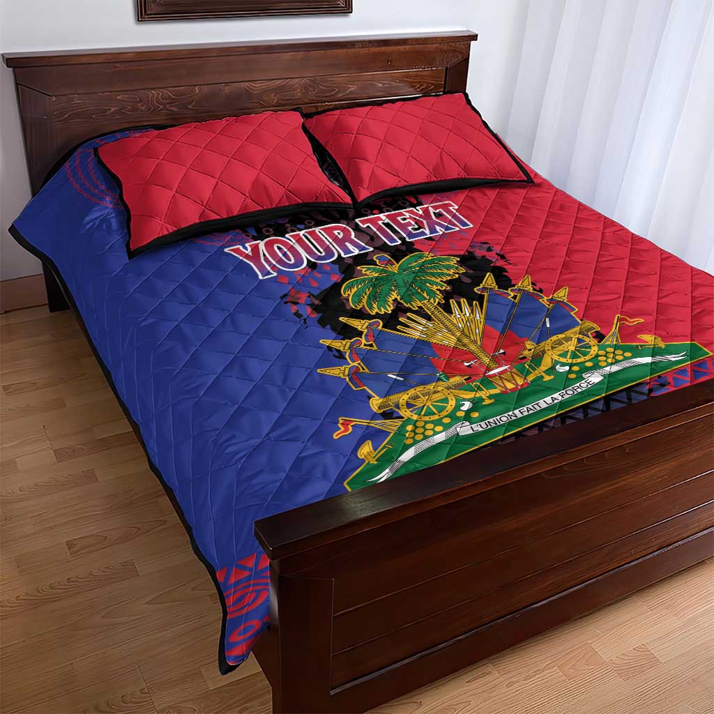 Personalised Haitian Heritage Month Quilt Bed Set Coat Of Arms With Dashiki Pattern