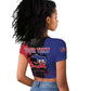 Personalised Haitian Heritage Month Raglan Cropped T shirt Coat Of Arms With Dashiki Pattern