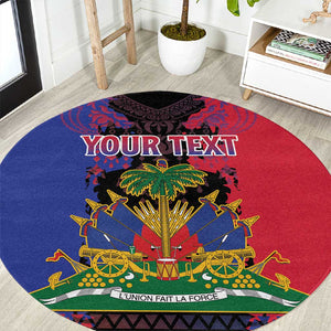 Personalised Haitian Heritage Month Round Carpet Coat Of Arms With Dashiki Pattern