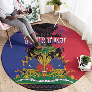 Personalised Haitian Heritage Month Round Carpet Coat Of Arms With Dashiki Pattern