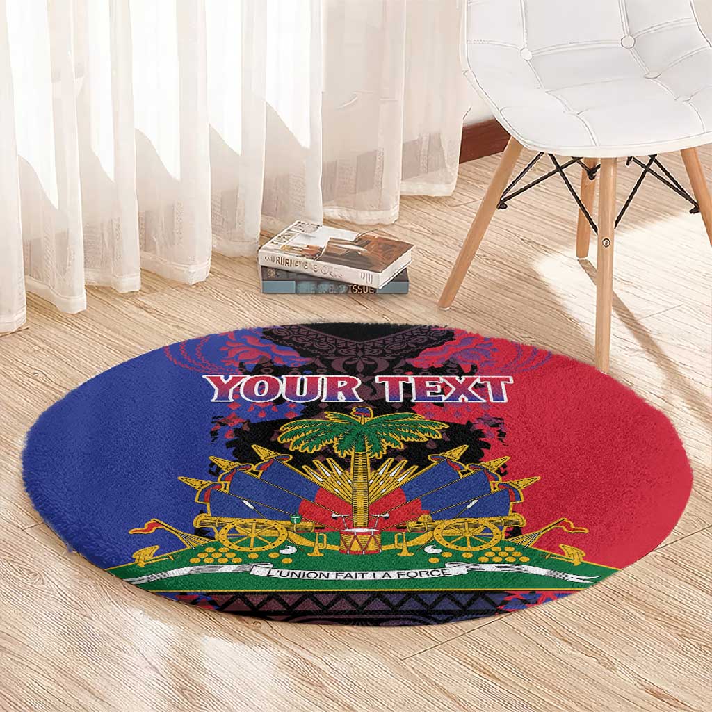 Personalised Haitian Heritage Month Round Carpet Coat Of Arms With Dashiki Pattern