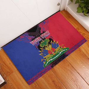Personalised Haitian Heritage Month Rubber Doormat Coat Of Arms With Dashiki Pattern