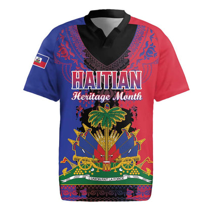 Personalised Haitian Heritage Month Rugby Jersey Coat Of Arms With Dashiki Pattern