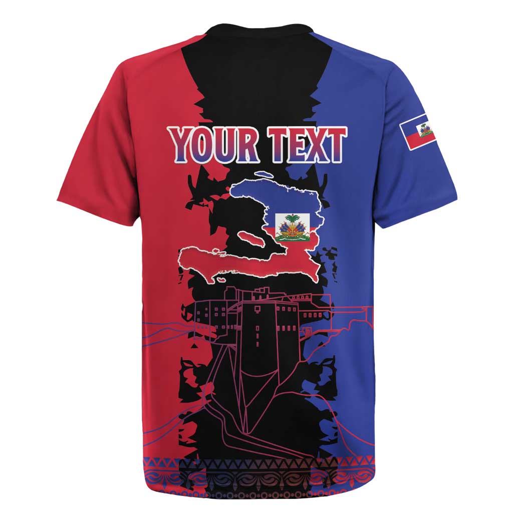 Personalised Haitian Heritage Month Rugby Jersey Coat Of Arms With Dashiki Pattern