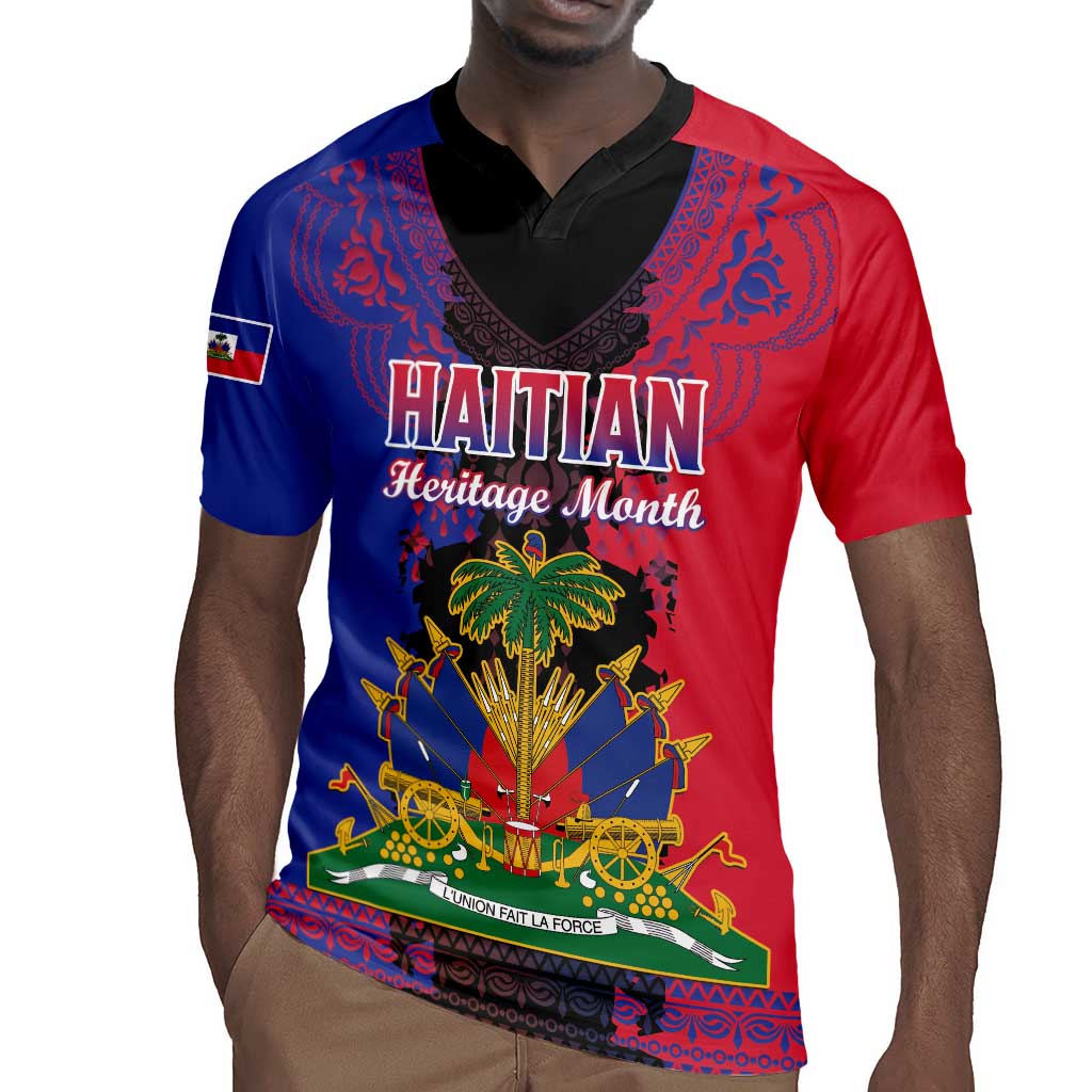 Personalised Haitian Heritage Month Rugby Jersey Coat Of Arms With Dashiki Pattern