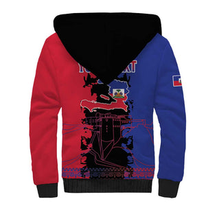 Personalised Haitian Heritage Month Sherpa Hoodie Coat Of Arms With Dashiki Pattern