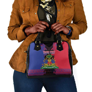 Personalised Haitian Heritage Month Shoulder Handbag Coat Of Arms With Dashiki Pattern