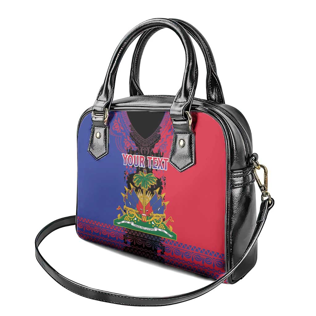 Personalised Haitian Heritage Month Shoulder Handbag Coat Of Arms With Dashiki Pattern