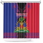 Personalised Haitian Heritage Month Shower Curtain Coat Of Arms With Dashiki Pattern