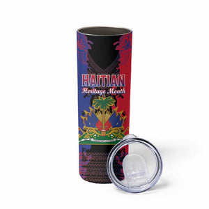 Personalised Haitian Heritage Month Skinny Tumbler Coat Of Arms With Dashiki Pattern