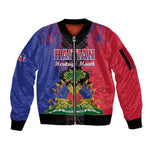 Personalised Haitian Heritage Month Sleeve Zip Bomber Jacket Coat Of Arms With Dashiki Pattern