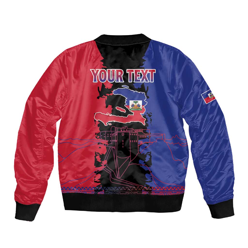 Personalised Haitian Heritage Month Sleeve Zip Bomber Jacket Coat Of Arms With Dashiki Pattern