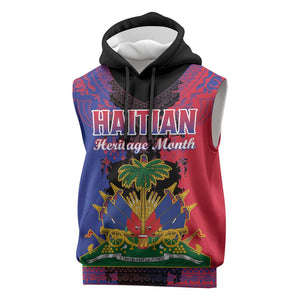 Personalised Haitian Heritage Month Sleeveless Hoodie Coat Of Arms With Dashiki Pattern - African Pride