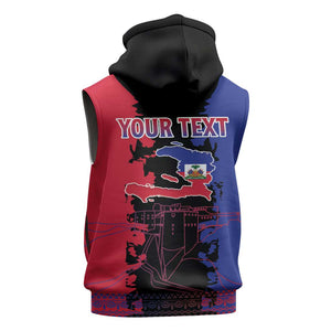 Personalised Haitian Heritage Month Sleeveless Hoodie Coat Of Arms With Dashiki Pattern - African Pride