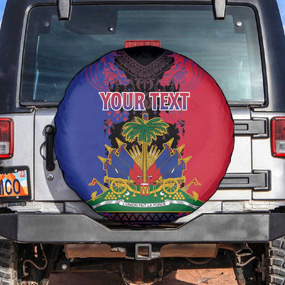 Personalised Haitian Heritage Month Spare Tire Cover Coat Of Arms With Dashiki Pattern