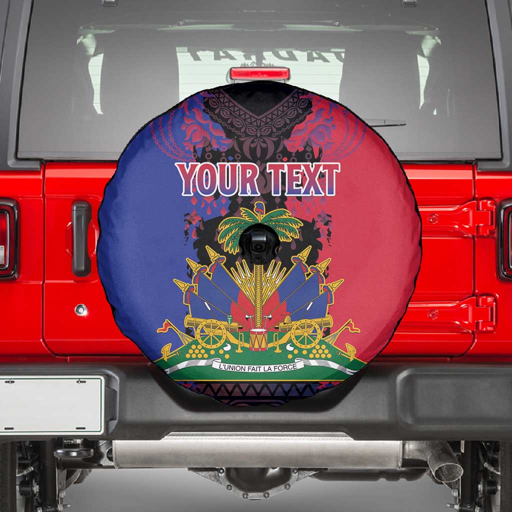 Personalised Haitian Heritage Month Spare Tire Cover Coat Of Arms With Dashiki Pattern