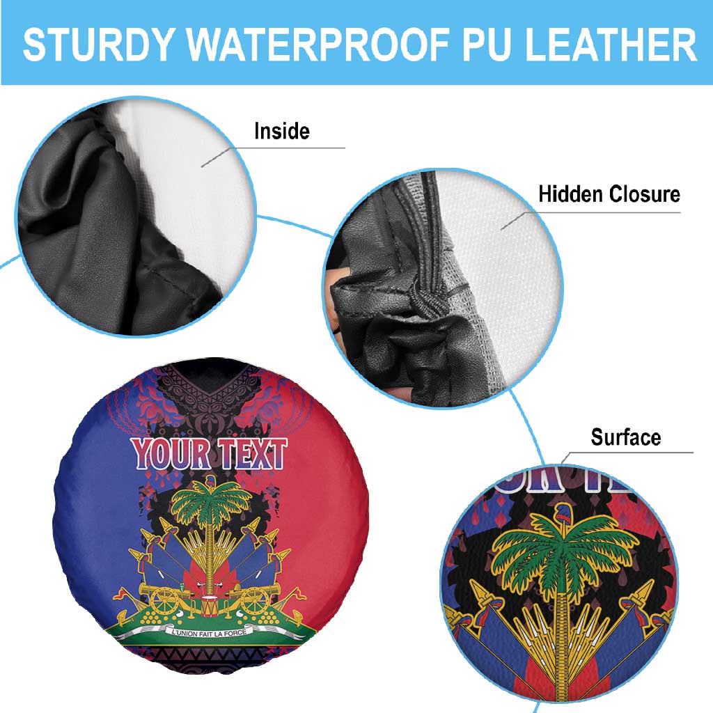 Personalised Haitian Heritage Month Spare Tire Cover Coat Of Arms With Dashiki Pattern