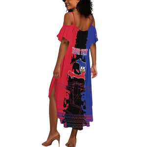 Personalised Haitian Heritage Month Summer Maxi Dress Coat Of Arms With Dashiki Pattern