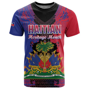 Personalised Haitian Heritage Month T shirt Coat Of Arms With Dashiki Pattern