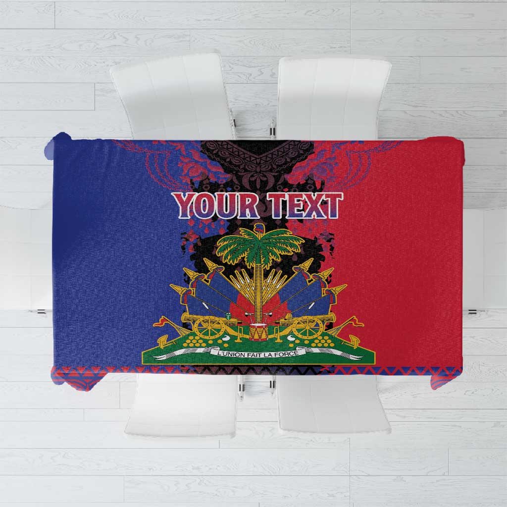 Personalised Haitian Heritage Month Tablecloth Coat Of Arms With Dashiki Pattern