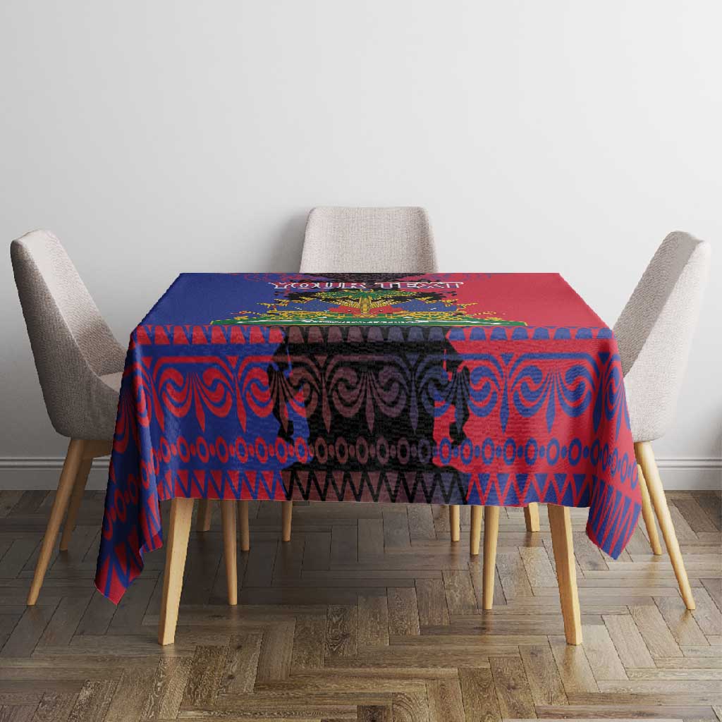 Personalised Haitian Heritage Month Tablecloth Coat Of Arms With Dashiki Pattern
