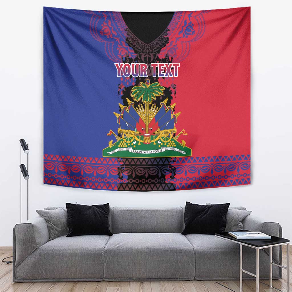 Personalised Haitian Heritage Month Tapestry Coat Of Arms With Dashiki Pattern