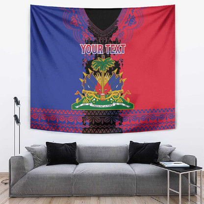 Personalised Haitian Heritage Month Tapestry Coat Of Arms With Dashiki Pattern
