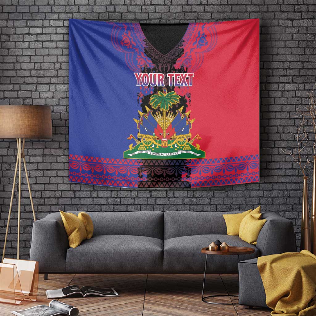 Personalised Haitian Heritage Month Tapestry Coat Of Arms With Dashiki Pattern