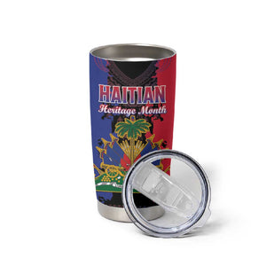 Personalised Haitian Heritage Month Tumbler Cup Coat Of Arms With Dashiki Pattern